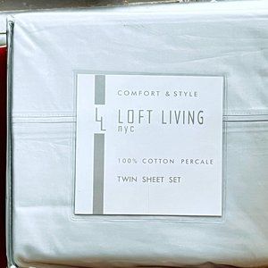 Loft Living NYC COTTON Twin Size Sheet Set - soft light blue/green